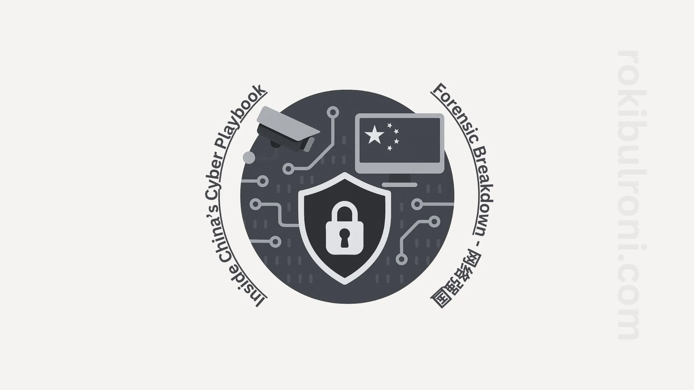 Illustration showing China’s cyber power structure with interconnected PLA, universities, and tech companies symbolizing state-driven hacker recruitment.