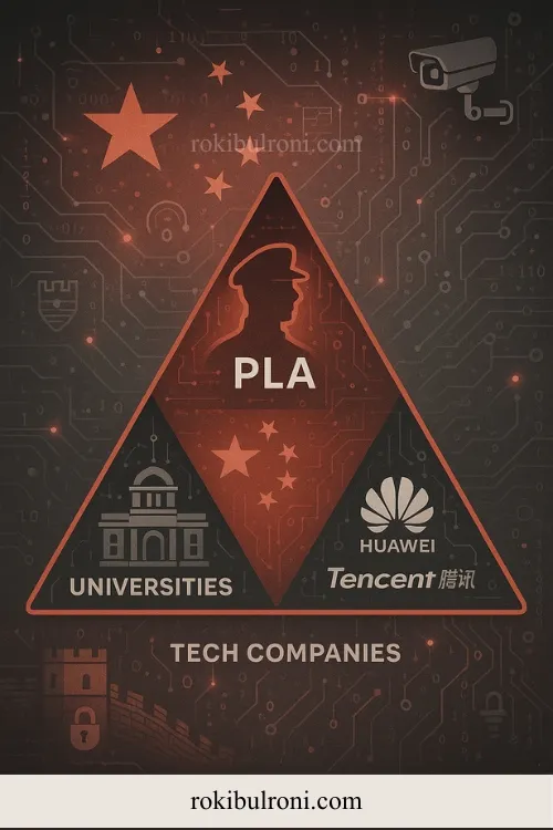 China’s cyber strategy showing PLA, universities, and private tech collaboration