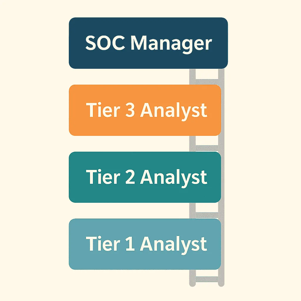 SOC career path ladder from Tier 1 Analyst to SOC Manager
